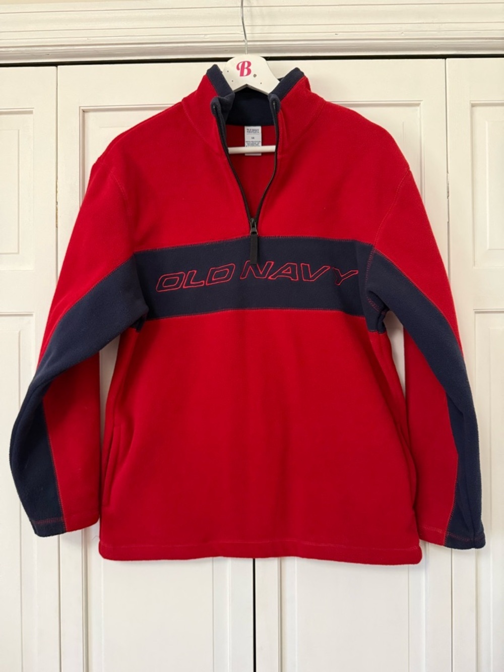 Y2K Old Navy Red/Navy Fleece Quarter Zip Pullover (Youth 14) Adult Medium